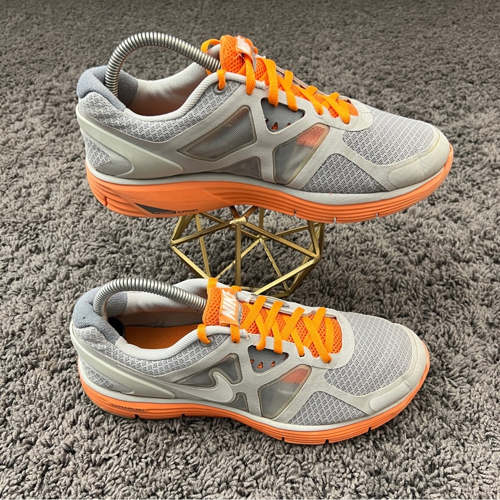 Nike LunarGlide 3 Shoes Size 7Y GS Wolf Grey Orange Sneakers 454568-012